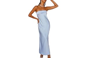 Realtix Satin Silk Backless Tube Tops Maxi Dress for Women Low Back Hollow Out Elegant Strapless Long Dresses Wedding Guest