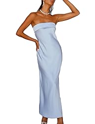 Realtix Satin Silk Backless Tube Tops Maxi Dress