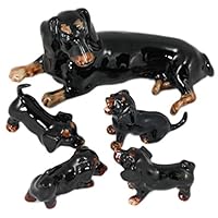 Black Dachshund Dogs Family Set Handmade Ceramic Miniature Figurine