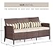 Solaura Outdoor Furniture Brown Wicker Patio Sofa (Seats 3) Light Brown Cushions & Classic Gold Stripe Throw Pillows