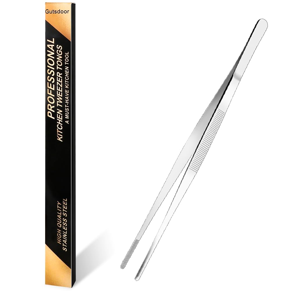 Gutsdoor Kitchen Tongs Long Tweezers Cooking Feeding Tongs Stainless Steel Food Tweezers for Kitchen (12 Inch Straight)
