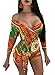 PlushZone Women's Sexy Beach Off Shoulder African Print Short Romper Jumpsuit With Belt, XX-Large