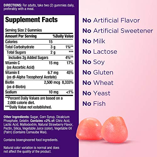 Nature's Bounty Hair, Skin & Nails with Biotin, Strawberry Gummies Vitamin Supplement, Supports Hair, Skin, and Nail… - Image 6