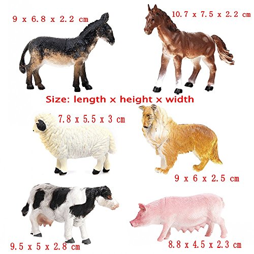 JZK 6X Sortiert Mini-Bauernhoftierfiguren Spielzeug Set für kleine Kinder Spielsets, Miniatur Collie-Hund Schwein Kuh Pferd Schaf Esel Simulation, Badespielzeug Geburtstagsgeschenk für Jungen Mädchen – Bild 3