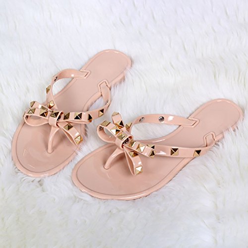 image for XMWEALTHY Women's Casual Jelly Flip Flop Sandal Flats Summer Bow Tie T