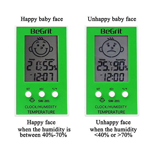 BeGrit Camera termometro per Il Bambino in Camera di Temperatura di umidit¨¤ Monitor Digital Facile istantanea Leggi con Smile/Sad Icona Emotion Verde