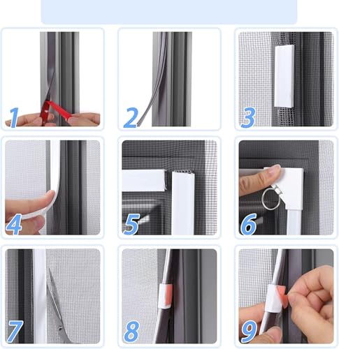 Mosquito Nets for Magnetic Windows 150 × 180cm Fiberglass Mesh, Window Frame with Full Magnetic Band, Cuttable Magnetic Window Mosquito Net