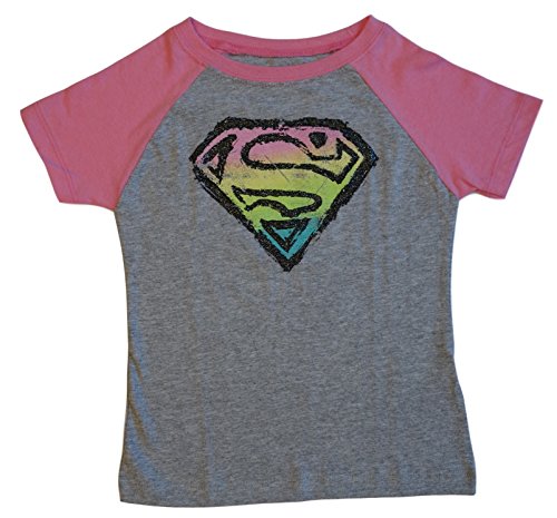 DC Comics Little Girls Supergirl Logo Tee, Short Sleeve Pink/Gray (12M)
