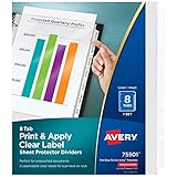 Avery 8-Tab Sheet Protectors Dividers, Printable Easy Peel Clear Labels, Index Maker, White Tabs, 1 Set (75501)