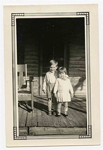 Amazon Com Boy Girl On Porch Of Log Cabin Black White Photo