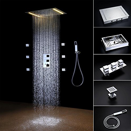 hm Thermostatic Shower System Combo with 14×20″ LED Rain Head