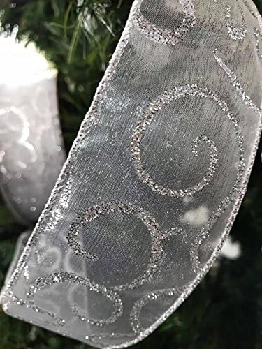 30 Feet Christmas Iridescent Silver and White Swirl Ribbon for Tree Trimming Craft Basket Wreath Home Decoration