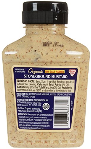 Westbrae Organic Stoneground Mustard No Salt Added, 8 Ounce