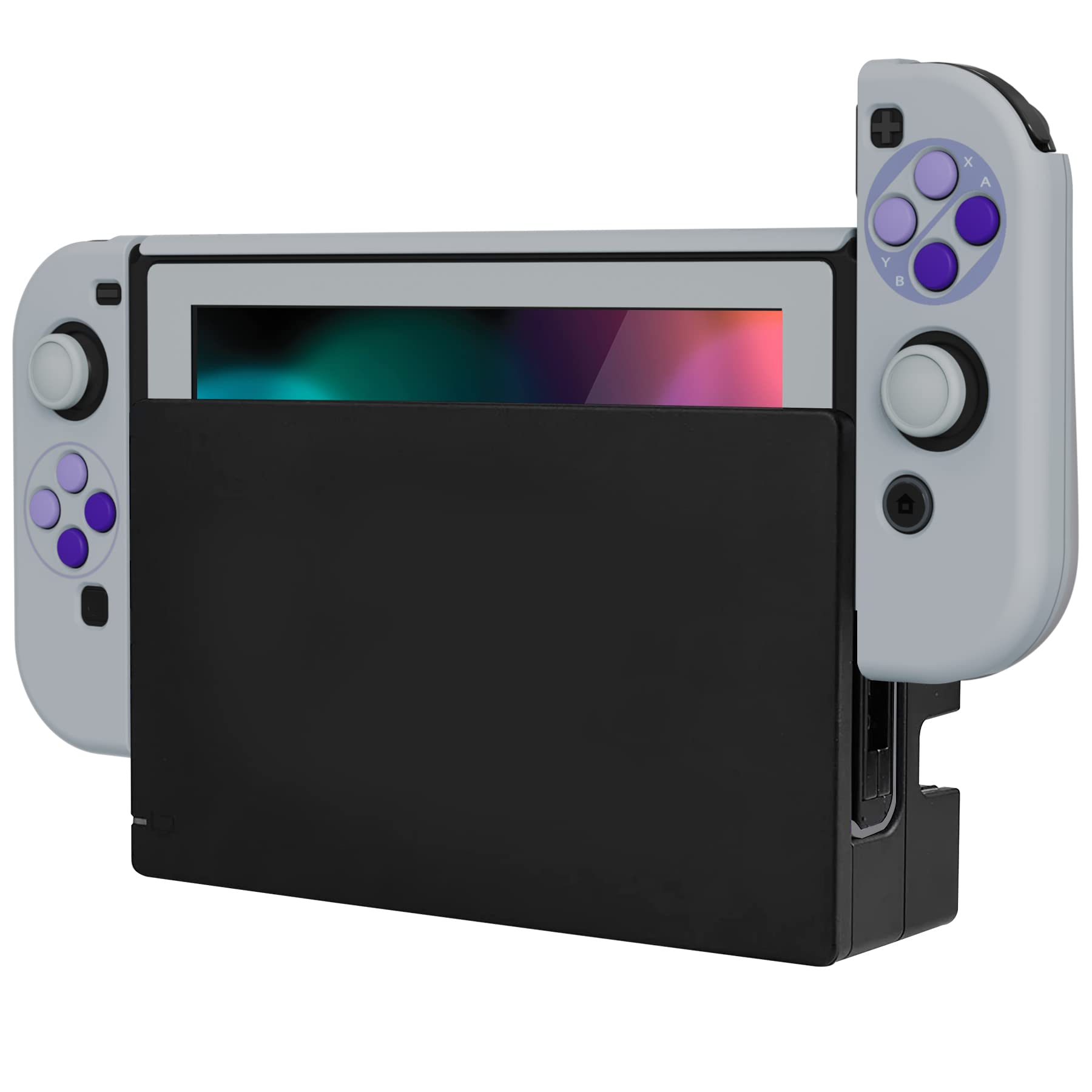 PlayVital AlterGrips Ergonomic Grips Cover for Nintendo Switch, [2 Design] Interchangeable Comfort Dockable Protective Case with Screen Protector & Thumb Grip Buttons Caps - Classics SNES Style