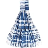 Home-X Snap Top Towels. Set of 3. Bright Blue and White Plaid Kitchen Towels