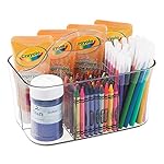 mDesign Art Supplies, Crafts, Crayons and Sewing Organizer Caddy - Small, Divided, Clear