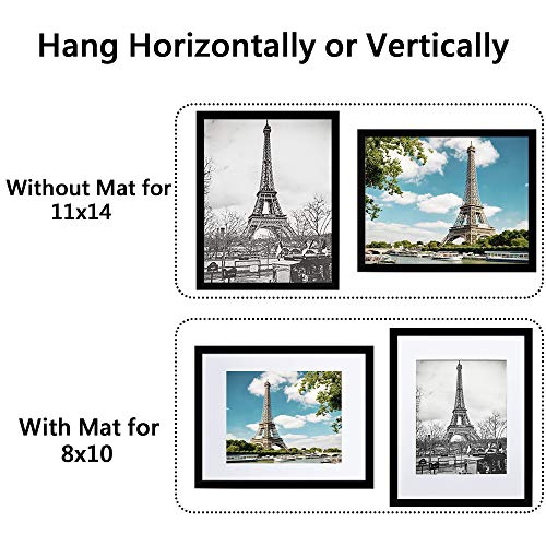 upsimples-11x14-Picture-Frame-Set-of-5Display-Pictures-8x10-with-Mat-or-11x14-Without-MatWall-Gallery-Photo-FramesBlack