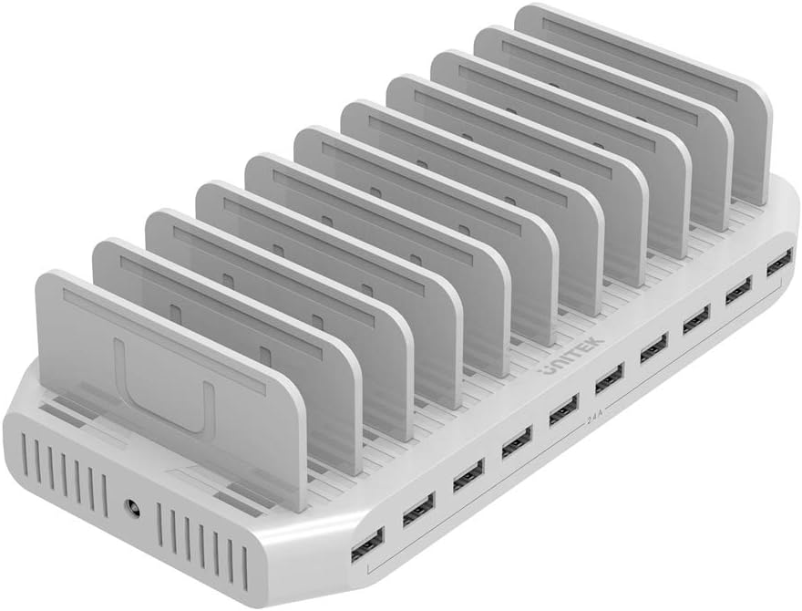 Unitek Multi Charging Station, 10-Port USB Charger for Multiple Device with SmartIC Tech and Adjustable Dividers, Organizer Stand Compatible with iPad, Tablet, Kindle, iPhone