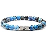 Kartini Studio Men's Bead Bracelet, Blue and Black Agate Bracelet, Natural Stone Jewellery for Man, Gift for Men