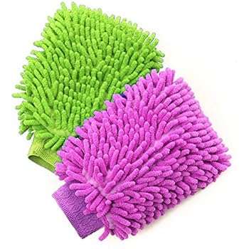Besmelody House Cleaning and Car Wash Mitts, Home Dusting Microfiber Gloves, Washing Clean Polish Faster (2-Pack, Green/Blue)