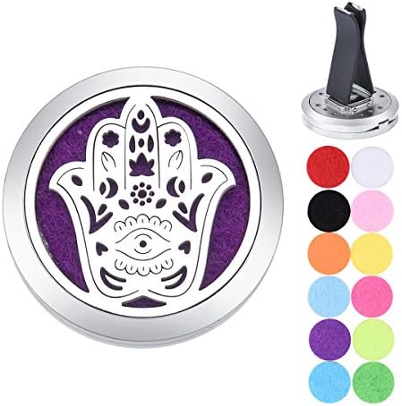 Aromatherapy Essential Oil Diffuser Vent Clip Car Air Freshener/White K Stainless steel/Palm of Fatima/Open/Magnetic Lock 30mm