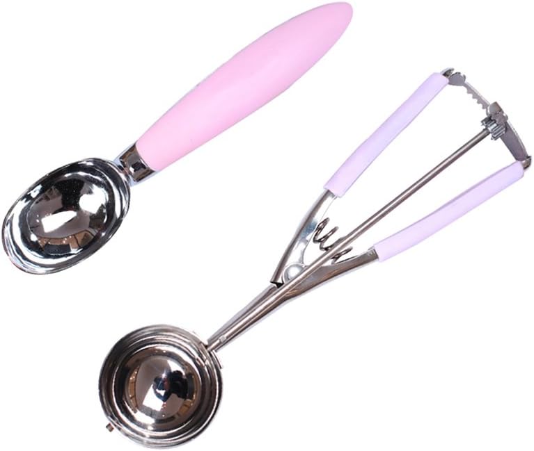 QELEG 2 Set Ice Cream Scoop, Solid Stainless Steel Ice Cream Scooper, Comfortable Non-Slip Rubber Grip