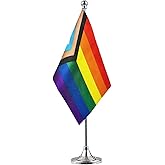 GentleGirl Progress Pride Rainbow Table Flag LGBT Stick Small Mini Rainbow Flag Office Table Flag with Stand Base, Gay Pride and Proud Theme Party Decoration