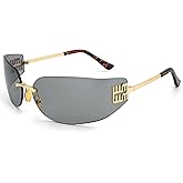 Rimless Y2K Wrap Around Sunglasses for Women Trendy Frameless Shield Rectangle Designer Frame Uv400 Protection Shades