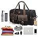 SUVOM Canvas Duffle Bag Leather Weekend Bag Carry On Travel Tote Duffel Weekender Luggage Oversized Holdalls Handbag for Men and Women with Padded Shoulder Strap(Black)