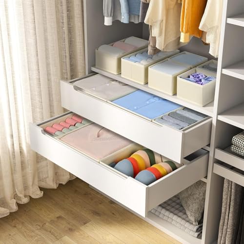 Beauenty Drawer Organizer, 12 Pack Closet Organizers and Storage, Underwear Organizers, Foldable Dresser Dividers, for Underwear, Socks, Clothes, Bras, Pants, Jeans(Beige) (12)