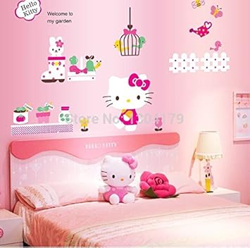 Amazon Com New Popular Cute Pink Hello Kitty Wall Sticker Wall