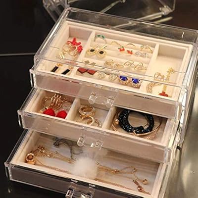 Beige Jewelry Boxes For Women With 3 Drawers Velvet Jewelry