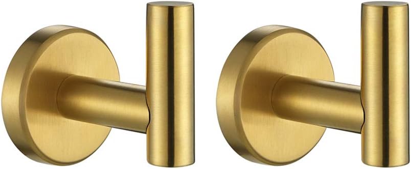 JQK Bathroom Towel Hook, Coat Robe Clothes Bath Wall Hooks for Kitchen Garage, 2 Pack Brushed Finish, TH100-BN-P2 - - 