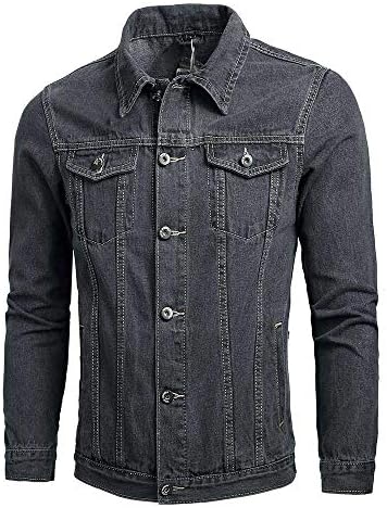 hhoo88 Men's Casual Letter Print Denim Jacket Slim Fit Trucker Coat