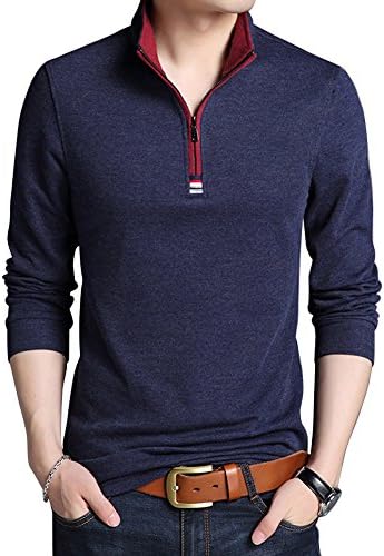 Wishere Mens Fashion Slim Fit T-Shirt Cotton Striped Long-Sleeved Casual Polo Shirt