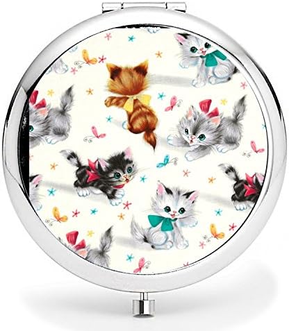 Makeup Mirror, Portable Pocket Makeup Compact Mirror Double Sides with Powerful 2x Magnification and 1x True View Mirror for Travel, Purses and Gift - Cat