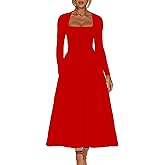 Kaximil Women's Long Sleeve Square Neck Corset A Line Maxi Dress Ruffle Flowy Formal Long Dresses