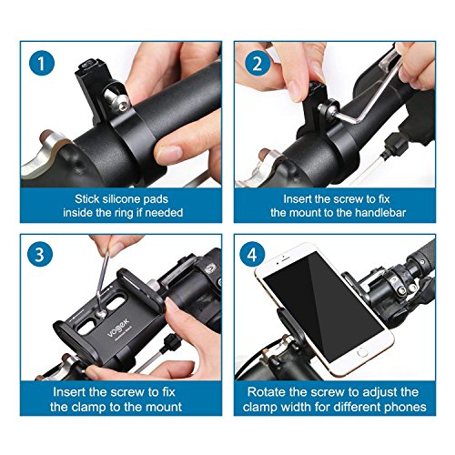 VOGEK Bike Phone Holder, Anti Shake and Stable Aluminum Bike Mount Cell Phone Holders for Bicycle Motorcycle Handlebar for iPhone X, iPhone 8/8 Plus, Samsung Galaxy S7/S7 Edge (Black)