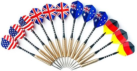 12 Packs Steel Tip Darts, National Flag Flights Steel Darts with Brass Barrels and Aluminum Shafts