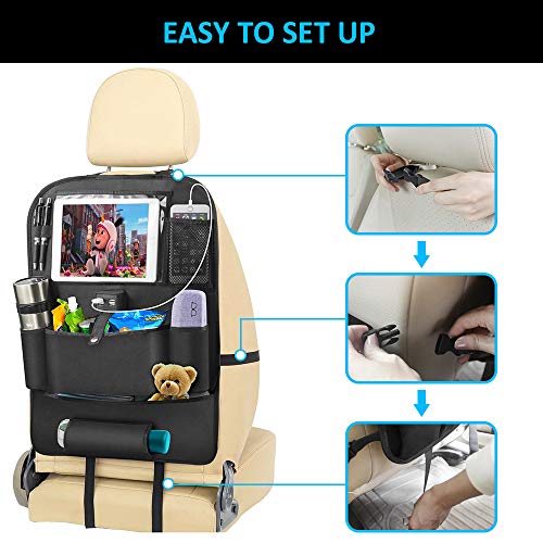 STOON Backseat Car Organizer, Car Seat Organizer with 4 USB Charge Ports & 11" Touch Screen Tablet Holder & 6 Storage Pockets, Back Seat Car Organizer for Kids, Road Travel Accessories Kick Mats