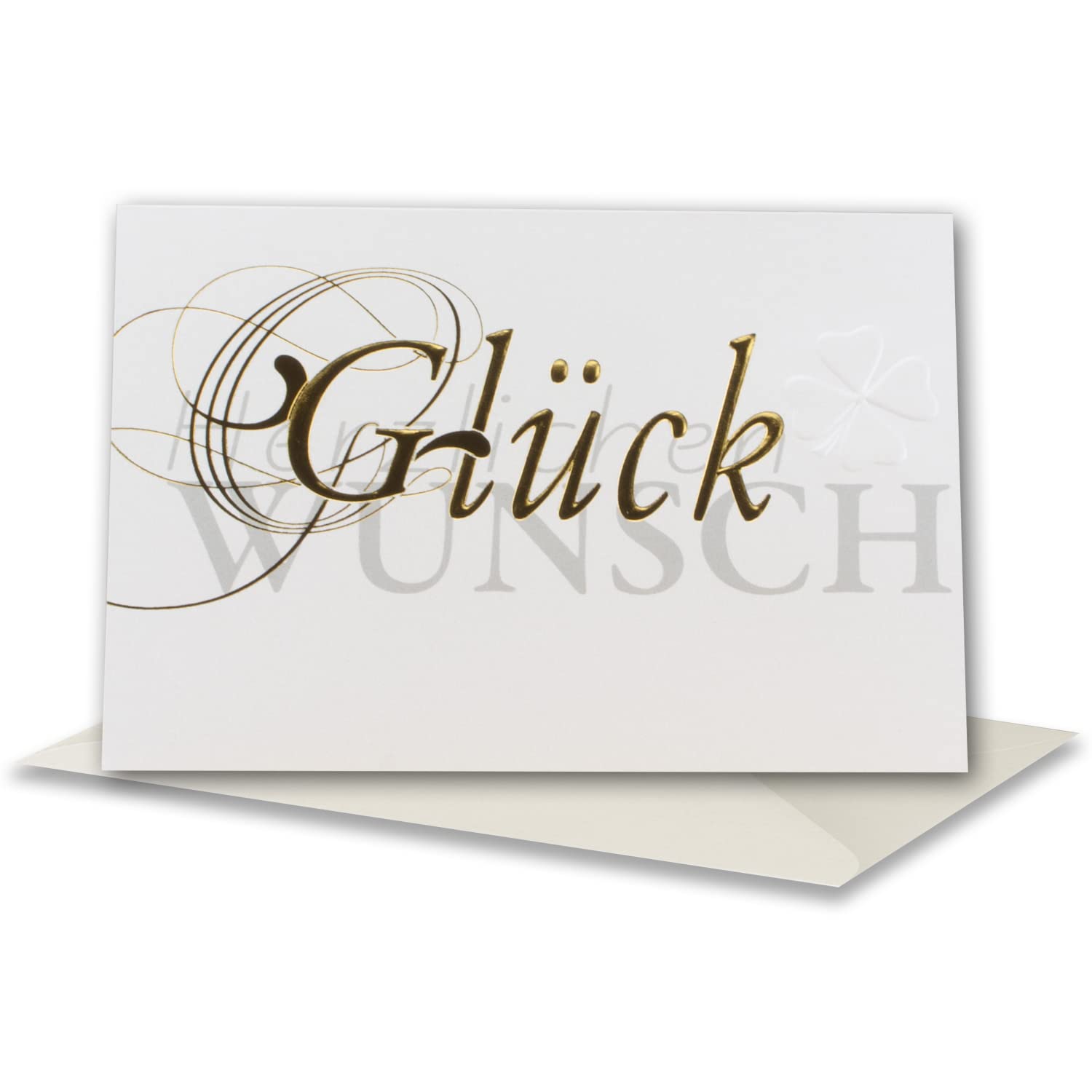 Shamrock And Blind Embossed Greeting Card Kit - Sentiments Gold Foil Stamping with a Beige/Brown Envelope (Pack of 10 | 20 17 x 11.5 cm, folding Greeting Card for Any Occasion
