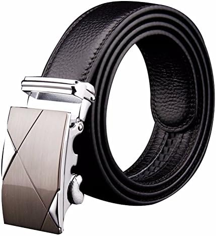 Men's Leather Belt Sliding Buckle 35mm Ratchet Belt Black