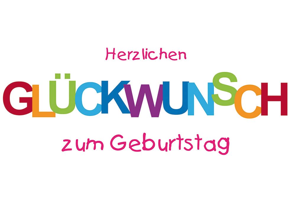 Perleberg Basic Classic Birthday Card – Colourful Letters, Landscape – 11.6 x 16.6 cm