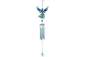 Angel Wind Chimes Blue Glass Angel Metal Wind Chimes for Outdoors Memorial Windchimes with Soothing Sounds for Porch Patio Ba