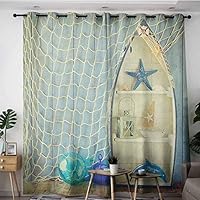 AGONIU Thermal Insulating Blackout Curtains,Nautical Nautical Boat Standing Against The Wall Other Aquatic Objects Sea Featured Picture,Darkening Thermal Insulated Blackout,W72x84L Blue Beige