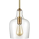 JEENKAE Modern Brass Glass Kitchen Pendant Lighting Rod-Hung Gold Pendant Light, 1-Light-1