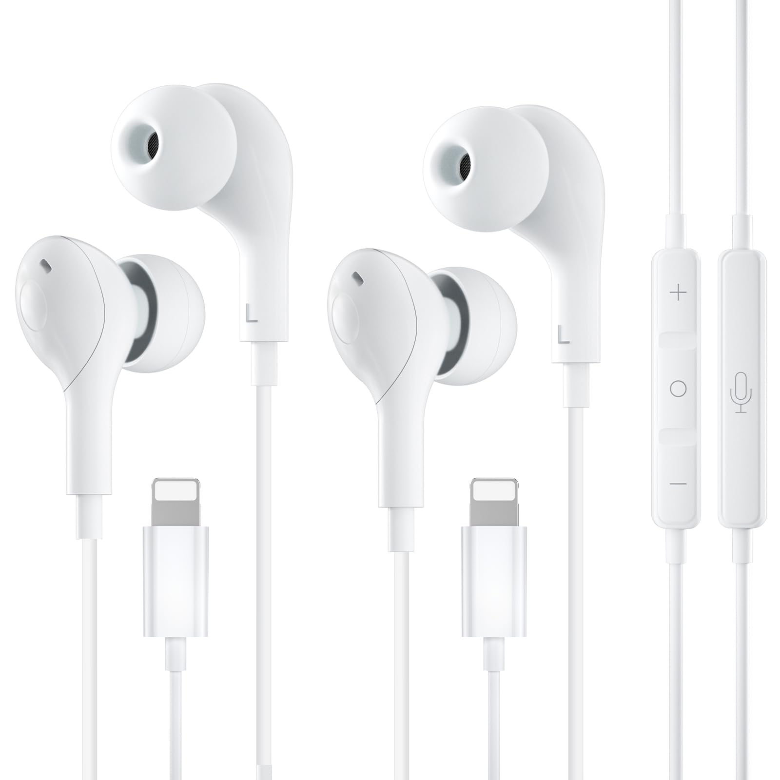 Photo 1 of Lightning Earphones for iPhone [????? MFi Certified] HiFi Stereo Noise Canceling Headphones Wired in-Ear Earbuds Built-in Microphone & Volume Control for iPhone 14/13/SE/12/11/XR/8/7/XS 2 Pack