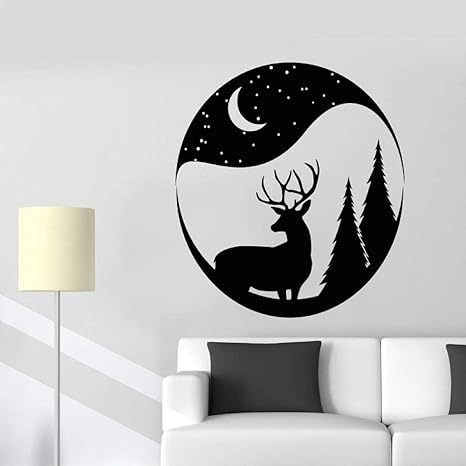 Aplique De Vinilo Para Pared Navidad Ciervo Bola De Nieve Bosque Animal