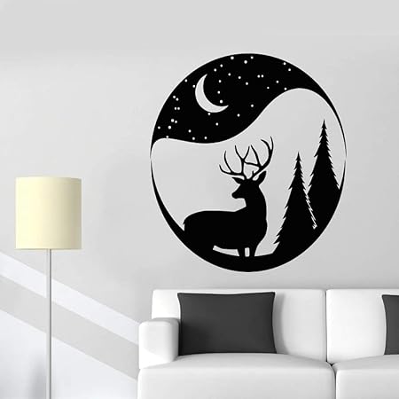 Aplique De Vinilo Para Pared Navidad Ciervo Bola De Nieve Bosque Animal