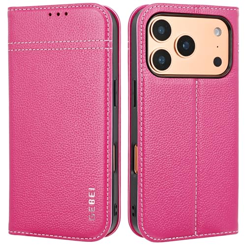 Gebei Hülle Echt Leder für iPhone 17 Pro (6,3") - Premium Echte Lederhülle mit Standfunktion Kartenfach Magnetverschluss Flip Case Ledertasche Handyhü